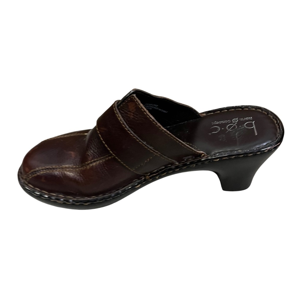 B.O.C. Born Concept‎ Brown Leather Heeled Clogs Mules Slip On Shoes-Size 9